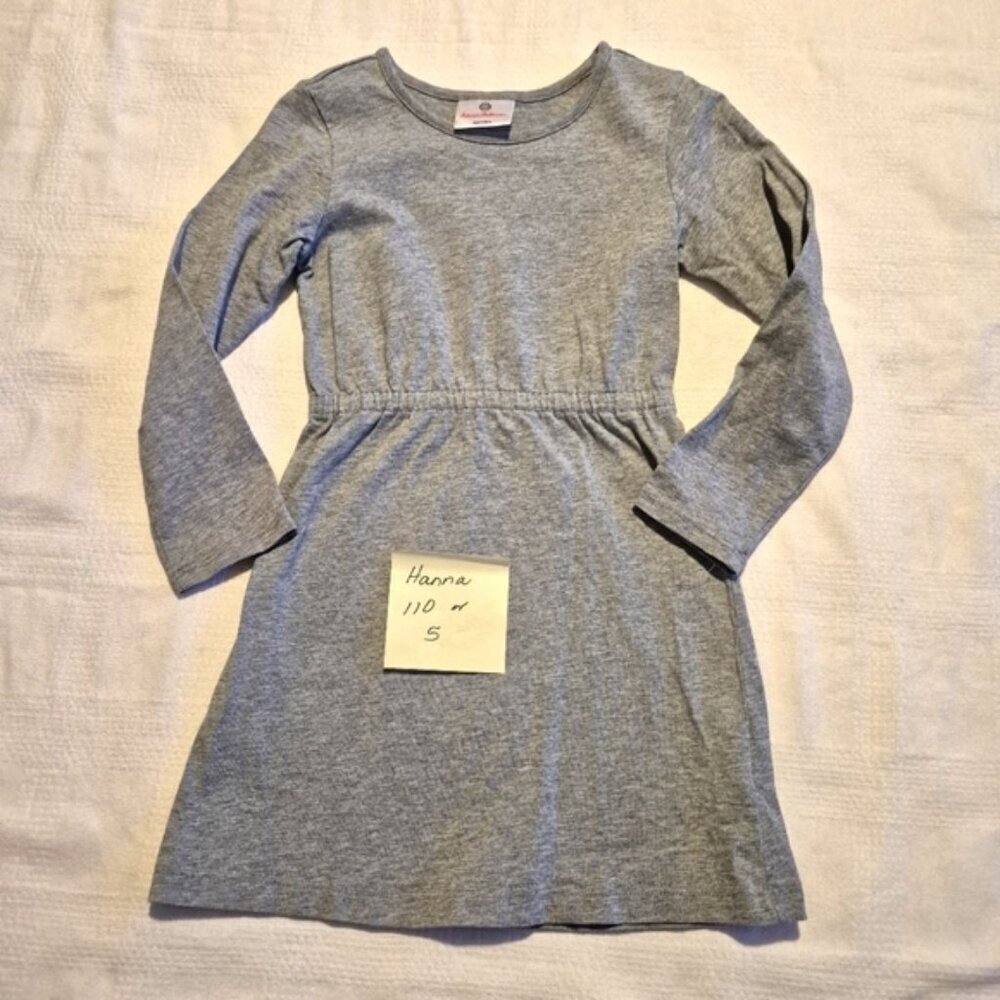 Hanna Andersson girls size 110 or 5 gray long sleeve dress, vguc